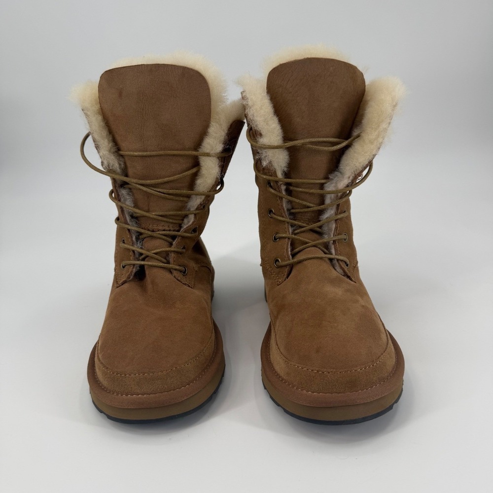 AU&MU Australia Sheepskin Shearling Lace Up Winter Boots Wmn Size 6 Brown Suede - Picture 3 of 8